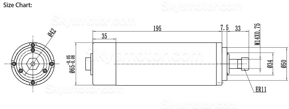 空冷式CNCスピンドルモーター Handi JGF-65A-0.8KW 110V/220/V 800W 24000RPM ER11コレット（CNC彫刻機用）